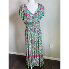 Proud Poppy Louisa Green Floral Maxi Dress Women's 8 Short Sleeves Cottage NEW