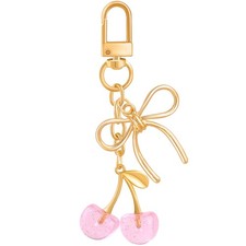 TINKRSTUFF 1 Pcs Cherry Bag Charms Glitter Cherry Purse Charms Small Pink Bow
