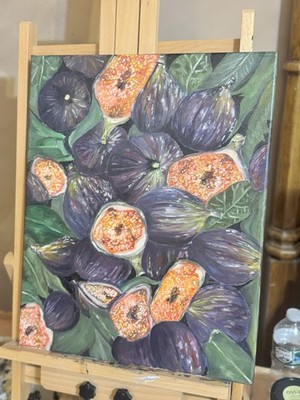 Original Oil Painting Fig Still Life 16x20 Fruit Art Kitchen Wall Decor