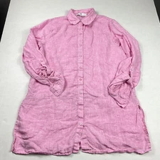 Jean Pierre Klifa Pink Linen Tunic M Button Shirt Long Sleeve Coastal Resort Top