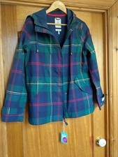 Joules Right as Rain Womens Coast Print Tartan Hooded Raincoat Size 14 BNWT