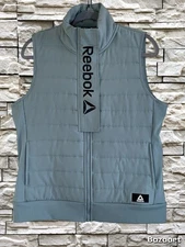 Reebok Women’s Quilted Vest  Size Large Gray  Zip Up  Pockets Stretch Collar