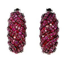 925 Sterling Silver Earrings Ruby Myanmar Round Diamond Cut Gemstone Jewelry