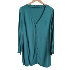 Madewell Novel Button Front Mini Dress Large Green V Neck Viscose Boho Aesthetic