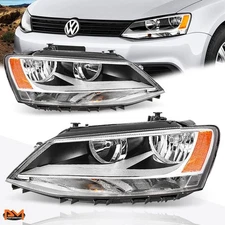 For 11-18 Volkswagen Jetta MK6 Headlight Replacement Chrome Housing Amber Corner