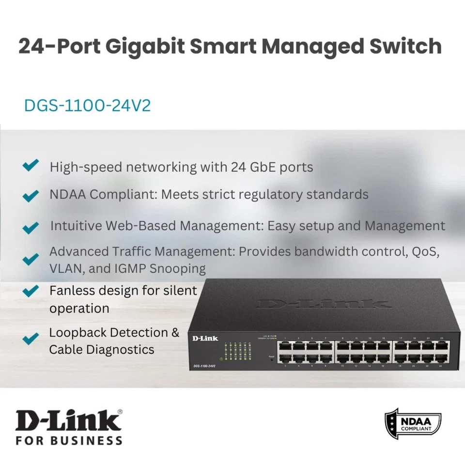 24 Port Gigabit Smart Managed Switch Energy Efficient Web Management NDAA Com... - Image 2 of 4