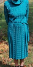 Vintage Schindel Teal Cable Knit Turtleneck Sweater Women’s Size 8 USA Made