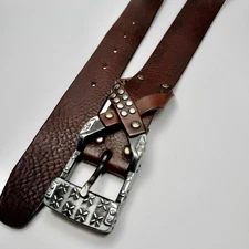 Vintage Diesel Y2K Studded Leather Belt Men Brown Punk Rock Italy