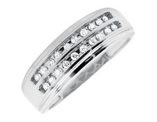 Men's Solid 10K White Gold 2 Rows Round Cut Diamond Wedding Ring Band 0.25ct