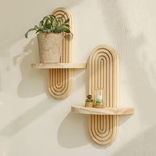 Boho Wooden Wall Shelf Rainbow Hanging Candle Holder Decor Storage Rack Home UK
