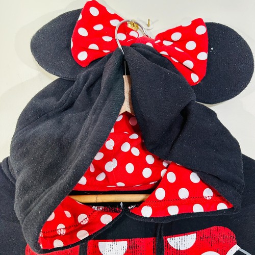 Disney Parks Minnie Mouse Hoodie Black Printed Costume Plush Ears Bow US L EU XL - Foto 2 di 20