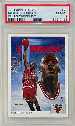 Michael Jordan 1991 Upper Deck Chicago Bulls Checklist Basketball Card #75 PSA 8