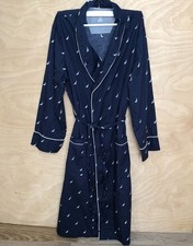 Nautica Sleepwear Robe Navy White Sailboat Print Belted Pockets Cotton Mens S/M
