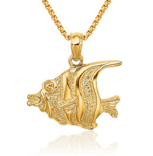 14K Solid Yellow Gold Fish Necklace