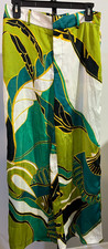 Elie Tahari Women Medium Satin Pants Elastic Waist Wide Leg Green White New NWT