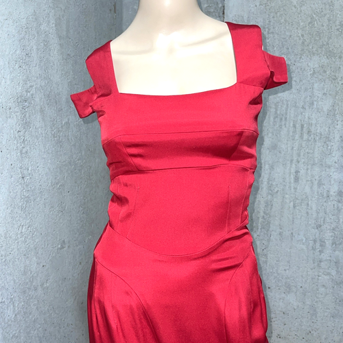 Maxi abito lungo rosso elegante ritagliato Narcisco Rodriguez abito da sera US 0 2 / IT 38 - Foto 5 di 11