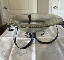 Lovely Clear Pressed glass Fruit/Decorative Bowel on metal pedestal.