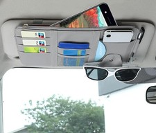 Car Sun Visor Organizer, Multifunctional Leather Sun Visor Organizer Gray