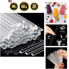 100 Pezzi Bastoncini Trasparenti Piatti 6' per Cake Topper Acrilico Candy Cake Pops Bastoncini...