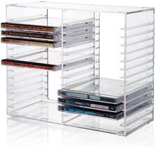 Stackable Clear Plastic CD Organizer with Rubber Feet Rectangular Jewel Cases