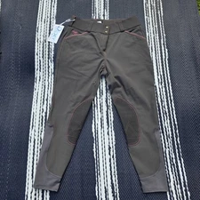 SmartPak Curvey Fit Piper  Breeches Grey with Pink Microsued Knee Patch Wn's 34
