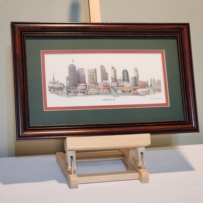Phil Ponder Nashville  90 Framed Lithograph Print 8x13 VTG Cityscape Music City