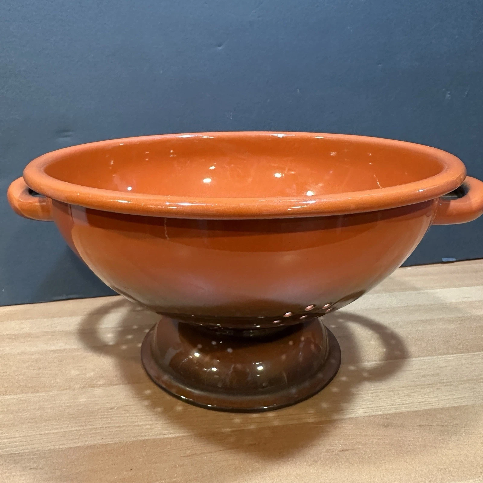 Vintage Orange Ombre Enamelware Pedestal Colander Strainer 9.5” MCM 1960s
Opens in a new window or t