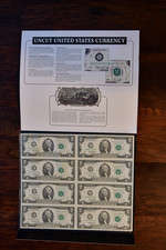 1995 F Two Dollar Bills Uncut Sheet of 8 FANCY LUCKY NUMBER ..!