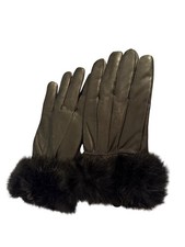 Elegant Gloves Winter Style Leather Fur Womens Size M Black Wrist-length Classic