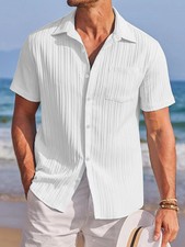 Men's Textured Short Sleeve Shirt Casual Button Up Loose Fit Summer Comfy Tops