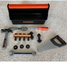 Black  Decker Toy Tool Set With Toolbox Hammer Saw Wrench Screwdriver Pliers