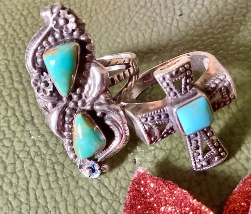 Vintage TuRQUoisE Ring LOT SiLveR Native American Marcasite DuaL CRoss SterLinG