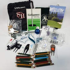 Lot of Golf Stuff Tees Puller Books Score Cards Bag Tags Pencils Ball Markers