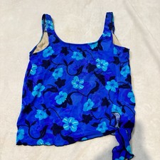 Vintage y2k Paradise Bay Blue Tropical Floral Hawaiian Tankini Swimsuit Top Sz14