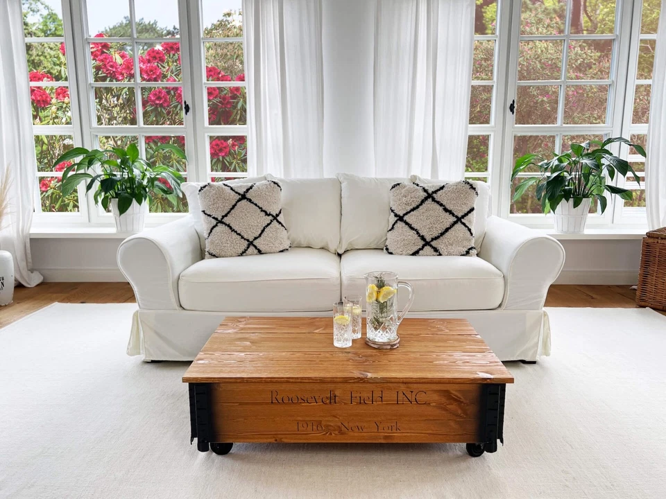 Table Basse Coffre Table de Salon Bois Massif Vintage Shabby Loft Ancienne - Photo 4/4