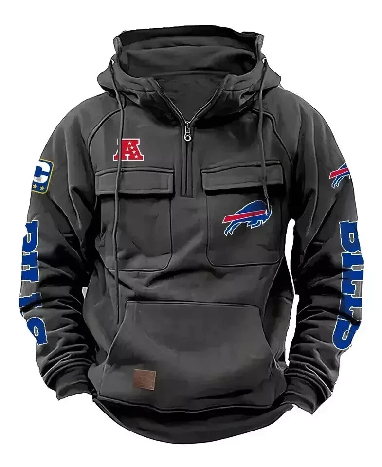 Buffalo Team Men's Quarter Zip Hooded Sweatshirt Casual Pullover Jacket Gift