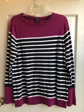 Nautica Ladies' Crewneck Pullover Fuchsia/Dark Navy/White Stripes 100 CottonXL