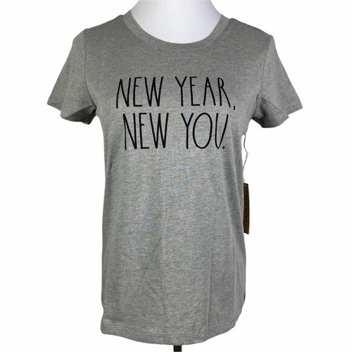 Rae Dunn "New Year New You" Graphic Print T-Shirt Women's XS Heather Gray NEW - Picture 2 of 11