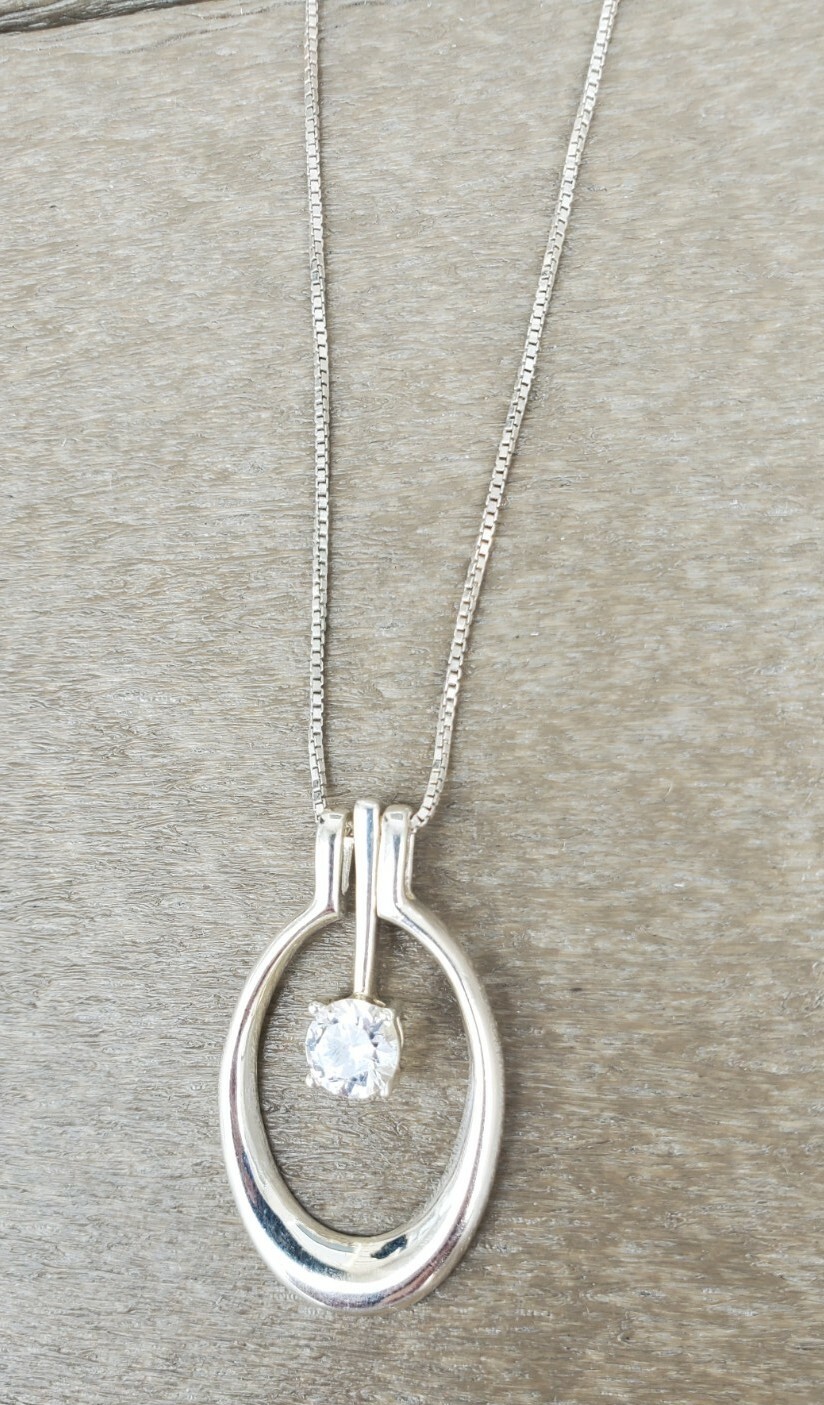 Sterling Silver Solitaire Hoop Dangle Pendant Nec… - image 8