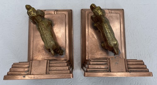 Vintage PMC Pair Of Bookends Brass Figural Spaniel Dog On Copper Plated Base - Bild 9 von 12
