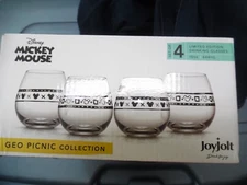 Joy Jolt Disney Mickey Mouse Geo picnic collection set of 4 glasses NEW in box