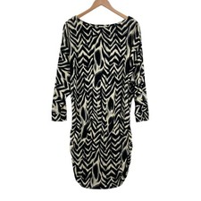 Boston Proper Sweater Dress Womens Medium Cream Black Geo Print Knit Pullover