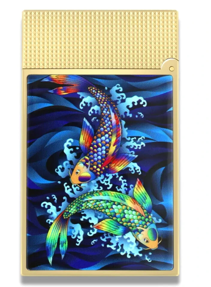 ST DUPONT KOI FISH BLUE GOLD ACCENTS LINE D ROLLERBALL PEN 422005L