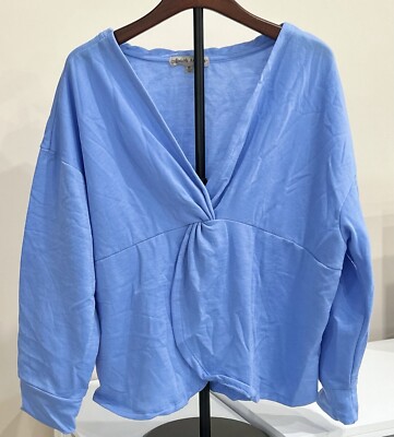 ABSOLUTELY FAMOUS Women's Sweatshirt Pullover Long Sleeve 2X V-Neck Blue NWT