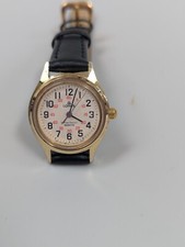 Working Vintage Ladies Lorus 12-hour Y481-0550 Watch Gold Tone New Leather Band