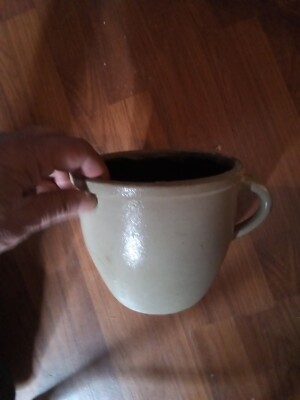 ANTIQUE STONE WARE TAN Cream Riser/Batter Bowl W/Handle ~6.5'' T X ~8''D NICE