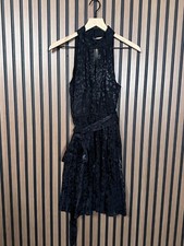 New Anthropologie Dress XS Black Halter Woven Velvet Leopard Print Midi Belted