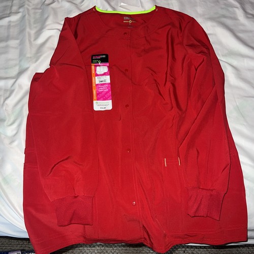 Womens Red Scrub Jacket Scrubstar medium Ruby Gem Christmas eBay
