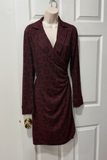 Express Black & Red print Stretch Wrap Style Long Sleeve Dress Size 9/10