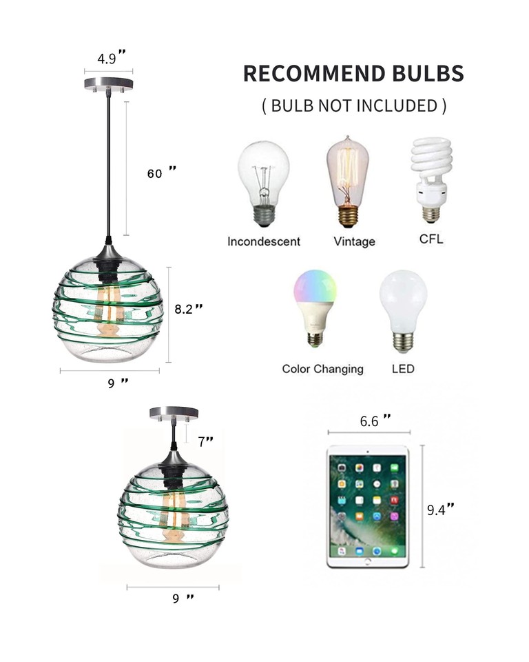 ARIAMOTION Pendant Lights Kitchen Island Glass Coastal Lighting Green